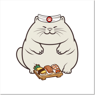 Funny fat cat is a sushi chef Posters and Art